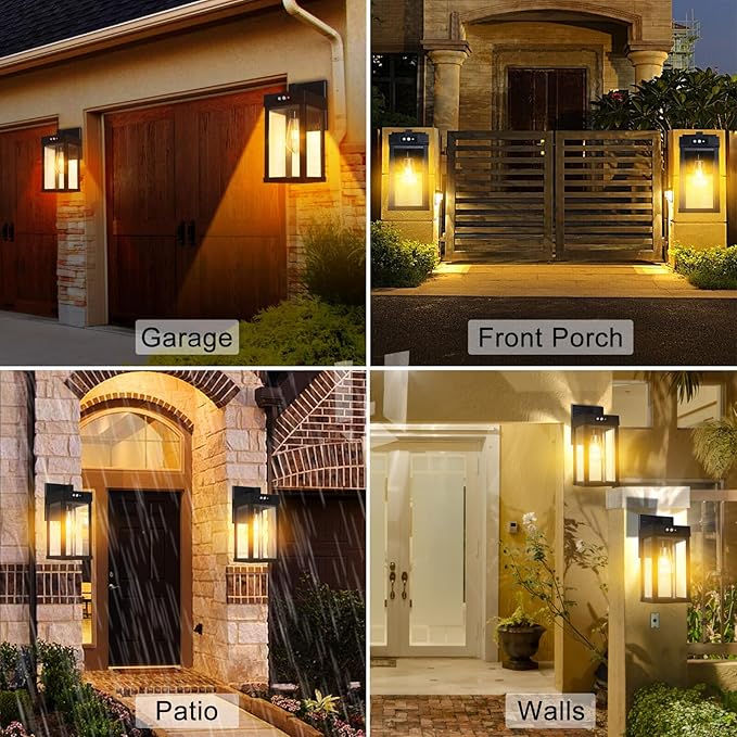 Solar Wall Lights Outdoor, Motion Sensor Sconce with 3 Lighting Modes, Dusk to Dawn Exterior Porch Light fixtures, Wall Mount Lantern Outside Waterproof for Garage Patio Yard Garden