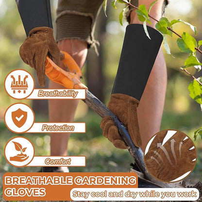HLDD HANDLANDY Long Gardening Gloves for Women Men - Leather Rose Pruning Gloves Thorn Proof - Breathable Working Glove