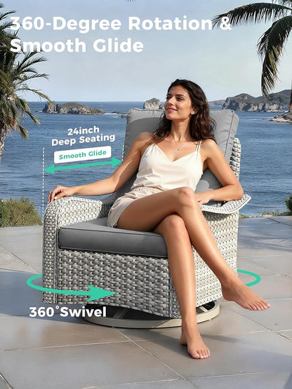 9 Piece Outdoor Wicker Rattan Sectional Sofa Set with Swivel Chairs, 7-Seats Conversation Set with 4" Thickened Cushions & Coffee Table, All-Weather PE Rattan for Garden, Backyard, Porch, Grey
