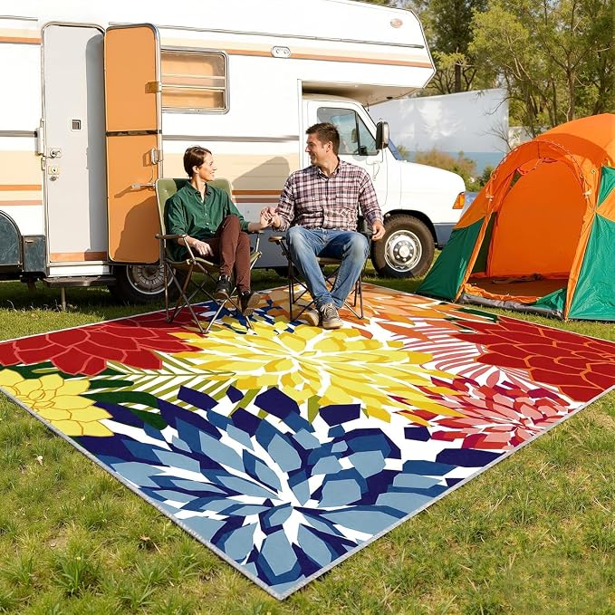 ZonLi Colorful Outdoor Rug 6x9Ft Waterproof Multicolored Indoor Area Rug Washable Outdoor Patio Rugs Tropical Floral Non Slip Outdoor Carpet for Living Room, Pool,Backyard,Deck,Camping