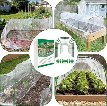 Garden Netting Kit for Raised Beds, 8x40ft Ultra Fine Mesh Netting & 10 Sets Garden Hoops with Clips, Row Cover Net Protection Plant Covers Set for Greenhouse Vegetable Fruits Flowers Barrier
