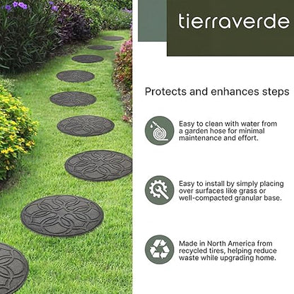 Garden Central TierraVerde 4-Pack 18”x18” Fake Pendant Rubber Stepping Stones, Round, Grey – Reversible Non-Slip Outdoor Faux Decorative Set for Landscaping – DIY Decor for Walkways & Yard Pathways