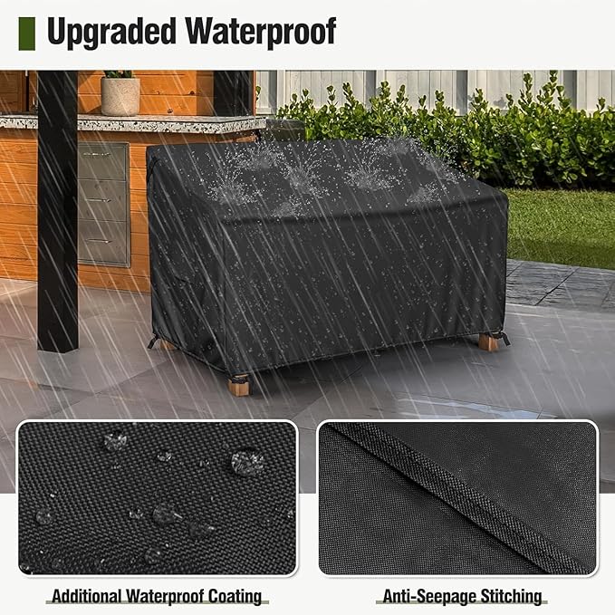MR.COVER 2-Seater Patio Loveseat Cover, Patio Furniture Covers Waterproof, Heavy Duty Outdoor Couch Sofa Covers with Air Vent and Handles, No Fading and No Tears, Fits up to 58"W x 32"D x 31"H, Black