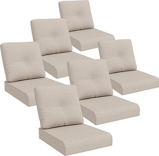 Joyside Outdoor Chair Cushions Set, 22x25/22x24 Inch Patio Furniture Deep Seat Cushions, Water Resistant & Thick Cushion, Outdoor Replacement Cushions for Seat and Sofa (Beige, 6 Set)