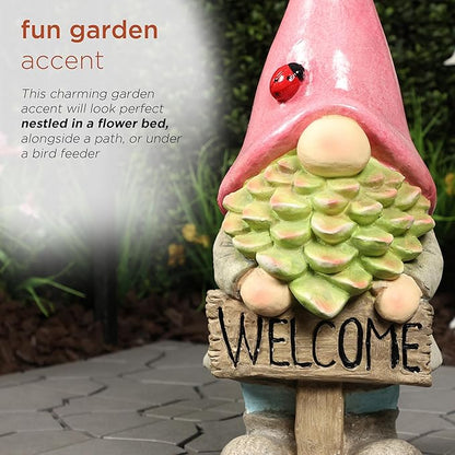 Alpine Corporation QWR1466 Gnome with Red Hat Holding “Welcome” Sign, Stylish Décor for Garden, Patio, & Pathway, 19" H, Multicolor