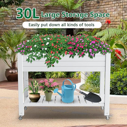Vixzen Raised Garden Bed Outdoor,Reinforced Large Planter Box with Wheels & Storage Shelf,Mobile Planter Bed Box for Backyard, Patio, Balcony (Ashen, 21Gal（43.31"×17.72"×33.66"）)