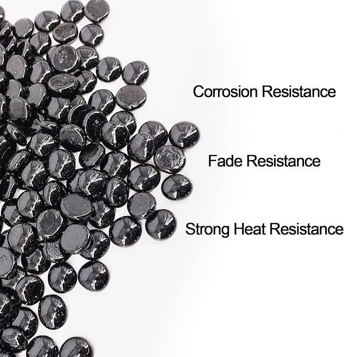 10 Pound Fire Pit Glass 3/4 Inch Reflective Round Fire Glass Drops Beads Rocks for Natural or Propane Fire Pit and Landscaping Onyx Black