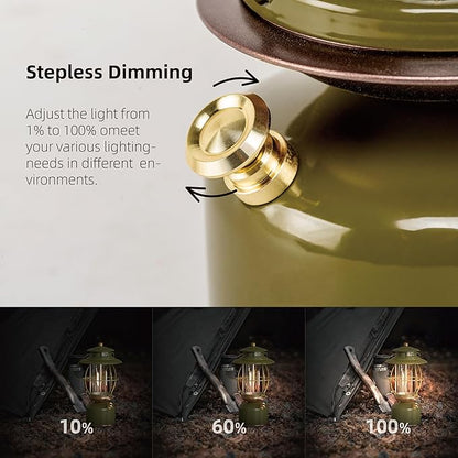Metal Vintage LED Camping Lantern, 6800mAh Rechargeable Battery Last 17-500 Hours Camping Lamp, Large Dimmable Hanging Lantern, Retro Camping Light with Hook for Courtyard Outdoor Decoration