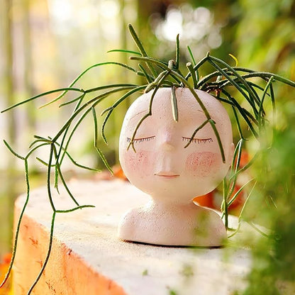 Face Planters Pots Head,Cute Succulents Plants Planters,Creative Resin Pots with Drainage Hole,Ideal Vase Gifts for Indoor Outdoor Garden Decor