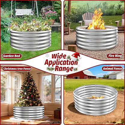 16 Inch Tall Heavy-Duty Round Steel Rised Garden Bed – Wave-Shaped Design Galvanized Metal Planter Box for Vegetables Flowers Succulent at Patio/Garden Outdoor (Silver, 40" Diameter X 16" Tall)