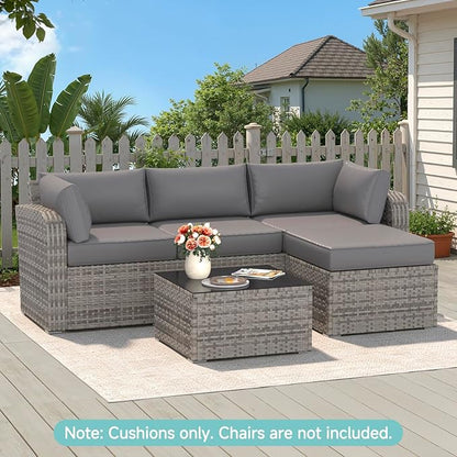HOMREST Outdoor Sectional Cushions Set of 9, Waterproof Patio Furniture Cushions for 4-Seat Rattan Wicker Sofa, Deep Seat Couch Cushions with Non-Slip Bottom & Machine Washable Covers,Gray