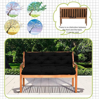 Swing Replacement Cushions with Backrest, 2 or 3 Seater Waterproof Non-Slip Overstuffed Swing Pad, Indoor/Outdoor Bench Cushion for Porch Chair Garden Furniture (Black, 40 * 71 in)