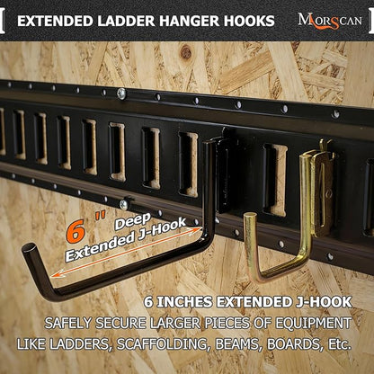 4-Pack 6" E-Track Extended Flat J Hooks, Heavy Duty E Track Ladder Hooks, Black Steel E System Tie Down Accessories for Box Truck, Enclosed Trailer, Garage, Vans, Warehouse, Workshop