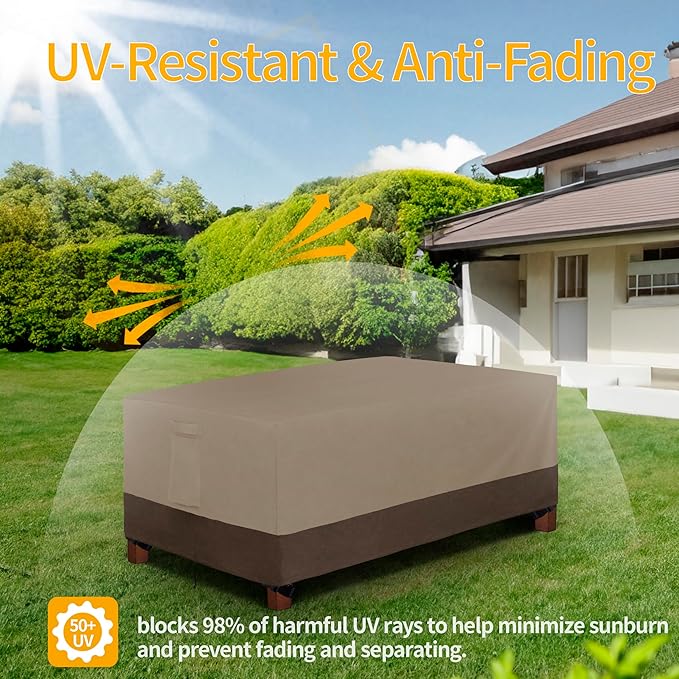 Easy-Going 600D Heavy Duty Rectangular Table Cover UV Resistant and Waterproof Outdoor Lawn Patio Furniture Cover (84" Lx44 Wx23 H, Camel/Dark Brown)