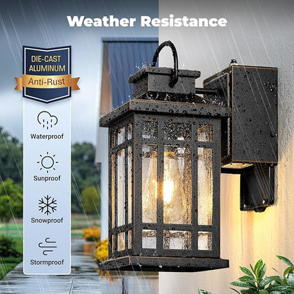 2-Pack Outdoor Wall Light with GFCI Outlet, Black Exterior Lighting Fixtures with Gold Trim, Dusk to Dawn Outdoor Lights for House Garage Coach, Outside Light with Outlet, Aluminum, Hardwired