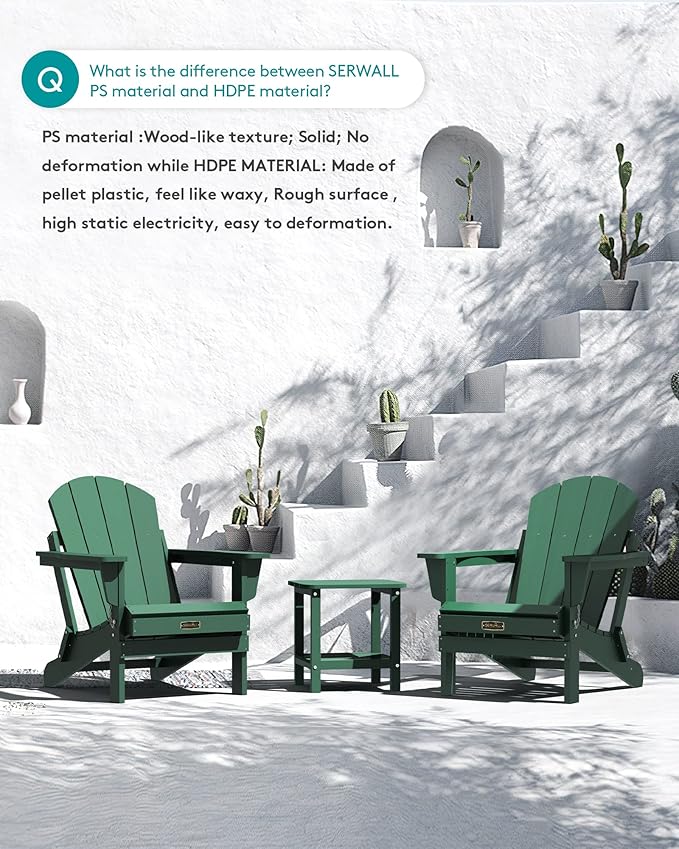 SERWALL Foldable Adirondack Chair Set of 4 for Patio Garden Outdoors Fire Pit Chairs-Green