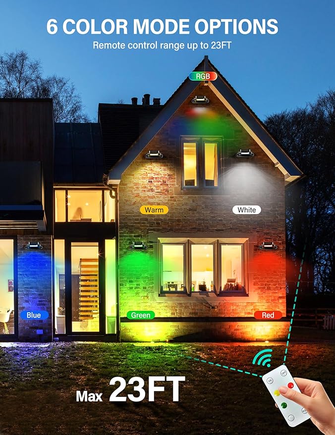 COXSENI Solar Wall Lights Outdoor with Remote Control, Large Battery, 6 Color Modes, Warm/Cool White, RGB, IP65 Waterproof 360° Adjustable Angle for Fence Porch Yard Deck Step, 4 Pack