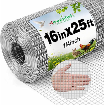 AMAGABELI GARDEN & HOME Hardware Cloth 1/4 inch 16inx25ft Galvanized After Welding 23 Gauge Square Chicken Wire Fence Mesh Roll Raised Garden Bed Plant Supports Poultry Netting Cage Snake Fence
