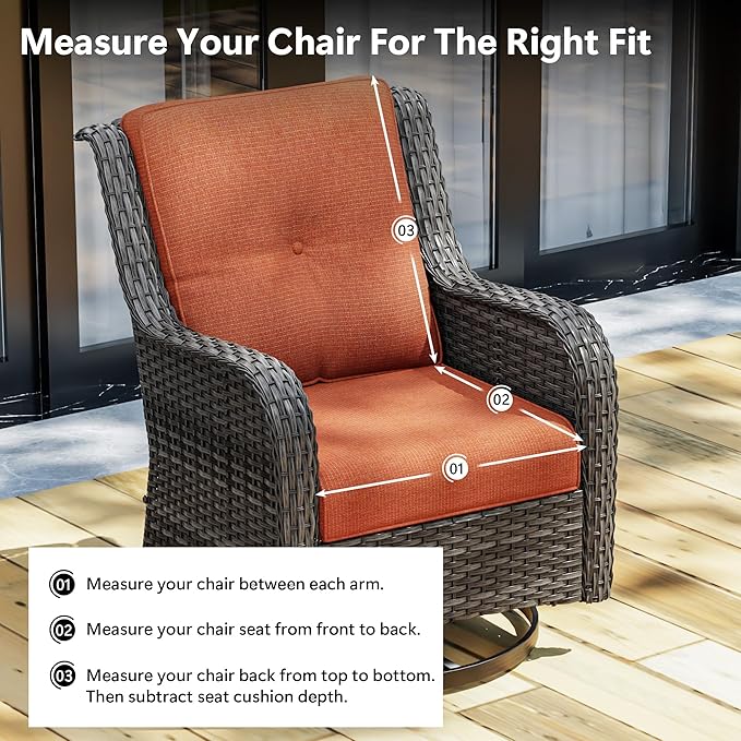Outdoor Chair Cushions Set for Patio Furniture, 22x25/22x24 Inch, Waterproof & Fade Resistant Patio Chair Cushions, Thick Patio Furniture Cushion for Chair, Sofa, and Couch (Orange, 2 Set)
