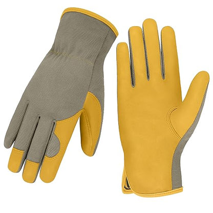 Gardening Gloves, Garden Gloves for Women and Men, Thorn Proof Working Gloves, Durable Leather Work Garden Gloves for Yard & Outdoor Work, Golden, M