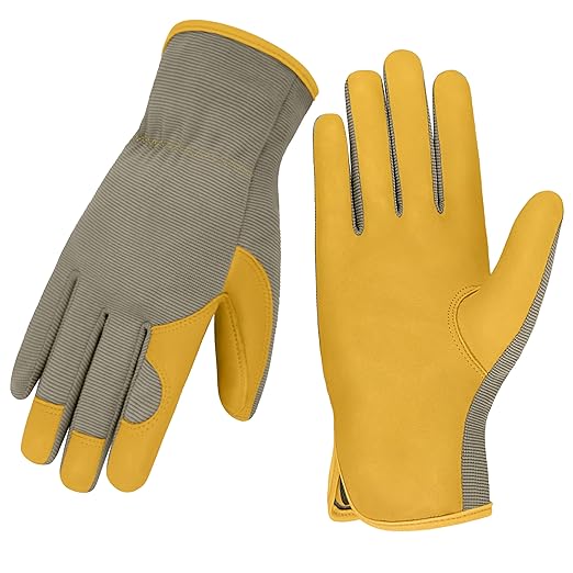 Gardening Gloves, Garden Gloves for Women and Men, Thorn Proof Working Gloves, Durable Leather Work Garden Gloves for Yard & Outdoor Work, Golden, L