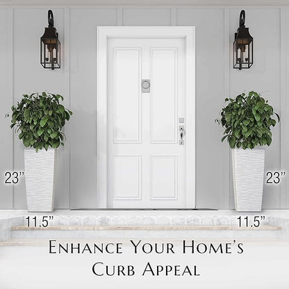 Mueller M-Resin Heavy Duty Tall Planters for Outdoor Plants, Indoor Grande Plant Pots, Boxes, Trees, Flower Pots, 2-Piece Set, 24”, Modern Design, Built-in Drainage, Front Porch Decor, White