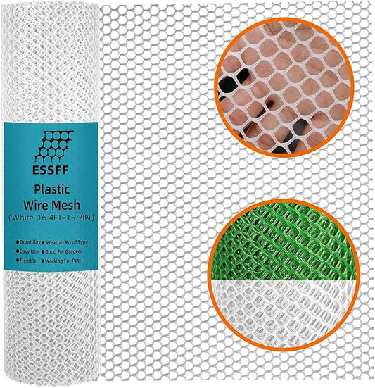 Pet & Garden Safeguard - 15.7IN x 16.4FT Roll - White Plastic Netting, Multi-Use Decorative Fencing for Poultry, Dogs, Rabbits,Chicken and Snake Barrier