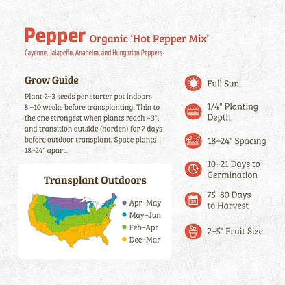 Back to The Roots 100% Organic Heirloom Seeds - Hot Pepper Medley Value Pack (280mg Total)