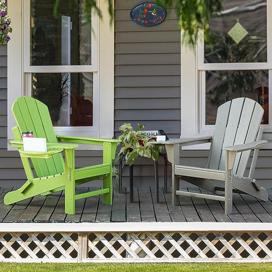 Adirondack Chair Set of 2, HDPE Folding Adirondack Chair with Multifunctional Cup Holder, Weather Resistant Fire Pit Chair for porches, patios, patios, poolsides, Decks.