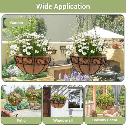 2 Pack 10 inch Metal Hanging Baskets for Plants Outdoor, Hanging Planters Basket with Coco Liners, Hanging Baskets Flower Pots for Garden, Patio, Deck, Porch Plants