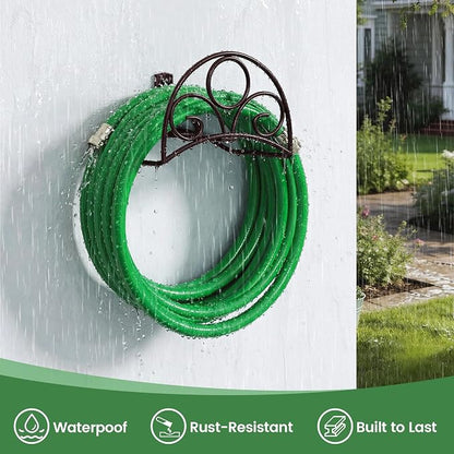 Metal Garden Hose Holder - Wall Mounted Water Hose Holder - Hose Hanger Heavy Duty for Water Hose Extension Cords Vacuum Hose bronze