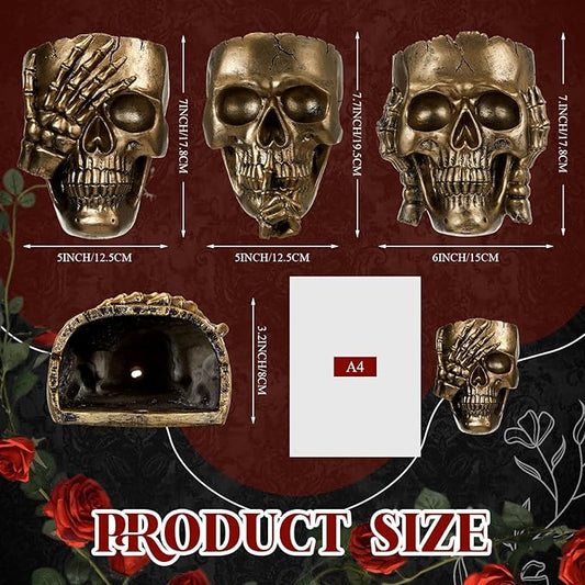3 Pcs Skull Planter Skeleton Wall Hanging Planter Pot Gothic Spooky Head Face Flower Pot Garden Decor for Festival Party Indoor Outdoor Plants Home Garden Office Decorations(Gold)