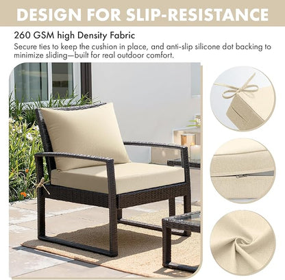 MIULEE Beige Outdoor Chair Cushion 24x24 Inch for Patio Furniture Linen Textured Waterproof & 3 Year Color Fastness Seat and Back Couch Cushion with Ties No Slip Design