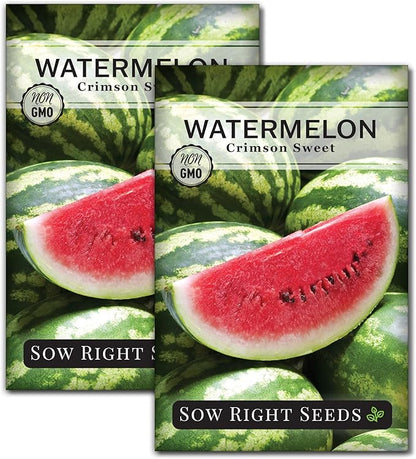 Sow Right Seeds - Crimson Sweet Watermelon Seeds for Planting - Non-GMO Heirloom Packet with Instructions to Plant a Home Vegetable Garden - Large Red Melon with Sweet Flesh - Summer Variety (2)