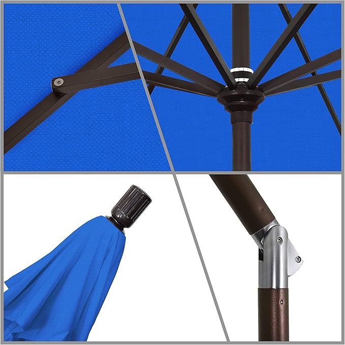 California Umbrella 11Ft Premium Patio Umbrella, Hand-Crank, Tilt-Collar, Bronze Frame, Solution Dyed Royal Blue Fabric