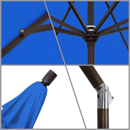 California Umbrella 11Ft Premium Patio Umbrella, Hand-Crank, Tilt-Collar, Bronze Frame, Solution Dyed Royal Blue Fabric