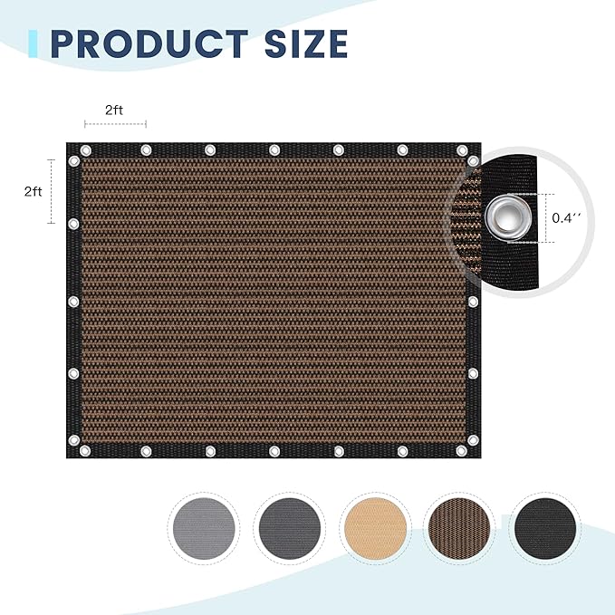 90% Sun Shade Cloth with Grommets, Customizing Outdoor Pergola Shade Cover Canopy, Heavy-Duty Mesh Tarp Patio Sun Screen for Lawn Garden Backyard, 6X14 FT, Mocha