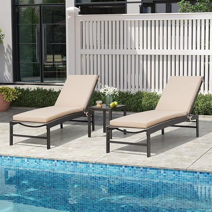 Crestlive Products Chaise Lounge Chair with Cushion,Outdoor 5 Position Recliner, All Weather Furniture for Patio, Beach, Yard, Pool (2PCS Beige)