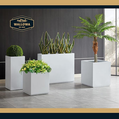 Wallowa Metallic Heavy Planter for Outdoor Plants, 38Lx10Wx30H Inches Tall and Long Metal Divider Planter Box with for Outside & Indoor, Seamless (White)