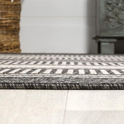 JONATHAN Y Double Stripe Indoor Outdoor Runner Rug 2X8 Black/Cream, Haynes Modern for Backyard, Patio, Porch, Easy-Cleaning, High Traffic, Pet-Friendly, Non-Shedding (SMB202B-28)