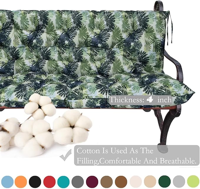 Replacement Cushions for Swing, Swing Cushions 3 Seater Replacement, Waterproof Thicken Washable Pad Cushion for Outdoor Indoor Furniture Swing Patio (Palm Leaves, 40x40 inch)