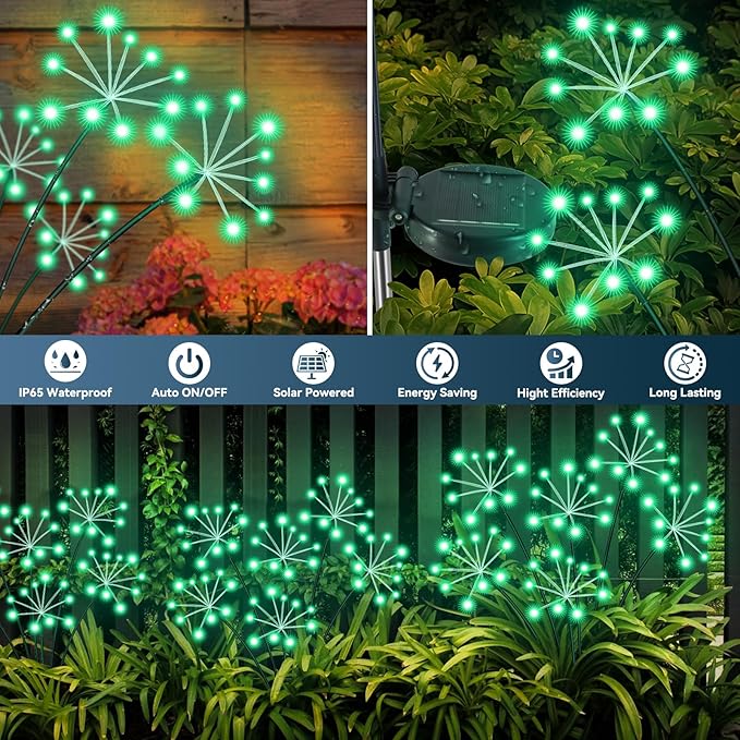 Slyuexu Solar Garden Lights 2 Pack Waterproof Swaying Starburst Light Solar Outdoor Lights for Yard Patio Walkway Pathway Party Wedding Decoration, Unique Gifts for Women, Green