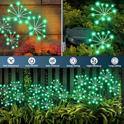Slyuexu Solar Garden Lights 2 Pack Waterproof Swaying Starburst Light Solar Outdoor Lights for Yard Patio Walkway Pathway Party Wedding Decoration, Unique Gifts for Women, Green