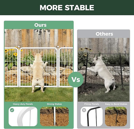 FXW Garden Fence Outdoor for the Yard – 24in(H) x 45.6ft(L) Heavy Duty Metal Animal Barrier for Dog, No Dig Decorative Dog Fence, 24 Panels, White