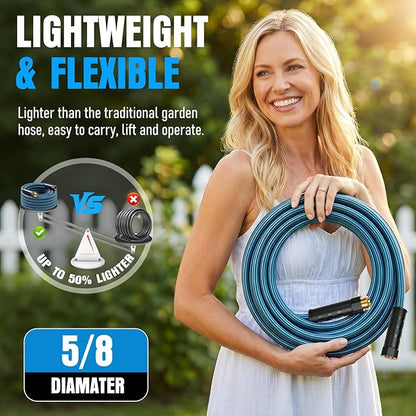 NON-EXPANDABLE Garden Hose 50 ft, Heavy Duty Flexible Water Hose, Kink Resistant Lightweight Hybrid Hose with Durable Fabric Skin, Leakproof Hose Male to Female Fittings