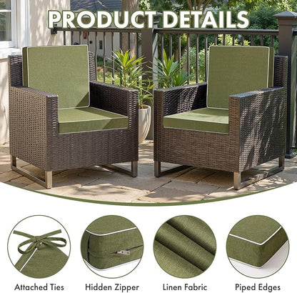 MIULEE Green Outdoor Chair Cushions Set of 4, 18.5x16x3 Inch Waterproof Patio Seat Cushions for Outdoor Furniture Couch Sofa, 3 Year Color Fastness High Density Foam with Adjustable Ties