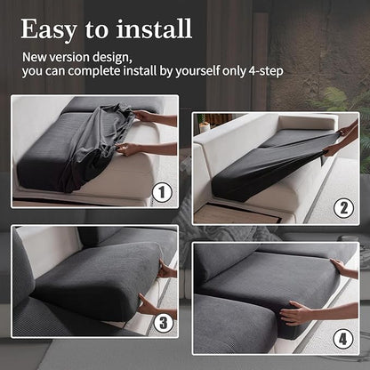 OHSIO Sectional Couch Covers, Wear Resistant Stretch Sofa Covers Washable Soft Couch Cushion Covers Anti Slip Furniture Protector Sofa Slipcovers for Pets (1 Piece Oversized Sofa Cushion, Dark Gray)