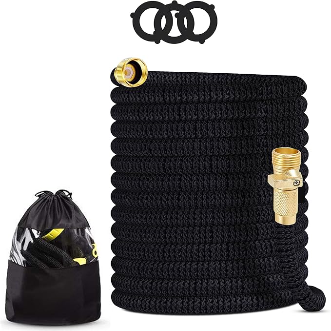 J&B XpandaHose 100ft Expandable Garden Hose - Heavy Duty Superior Strength 3750D - 4 -Layer Latex Core - Extra Strong Brass Connectors and Storage Bag (Black 100)