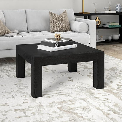 Henn&Hart 34" Square Coffee Table with Wood Top for Living Room, Family Room, Office, or Apartment, Black Grain