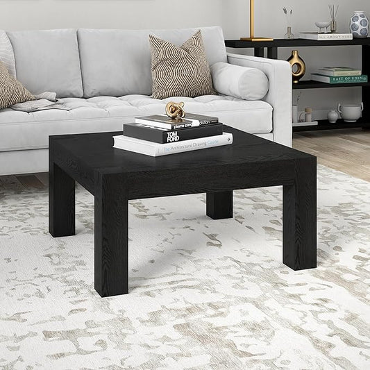 Henn&Hart 34" Square Coffee Table with Wood Top for Living Room, Family Room, Office, or Apartment, Black Grain